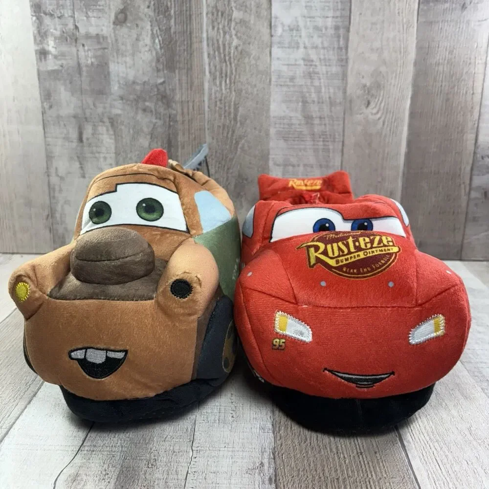 Disney Cars Small Kids Light-Up 3D Plush Slippers Size 13/1 McQueen Mater Red